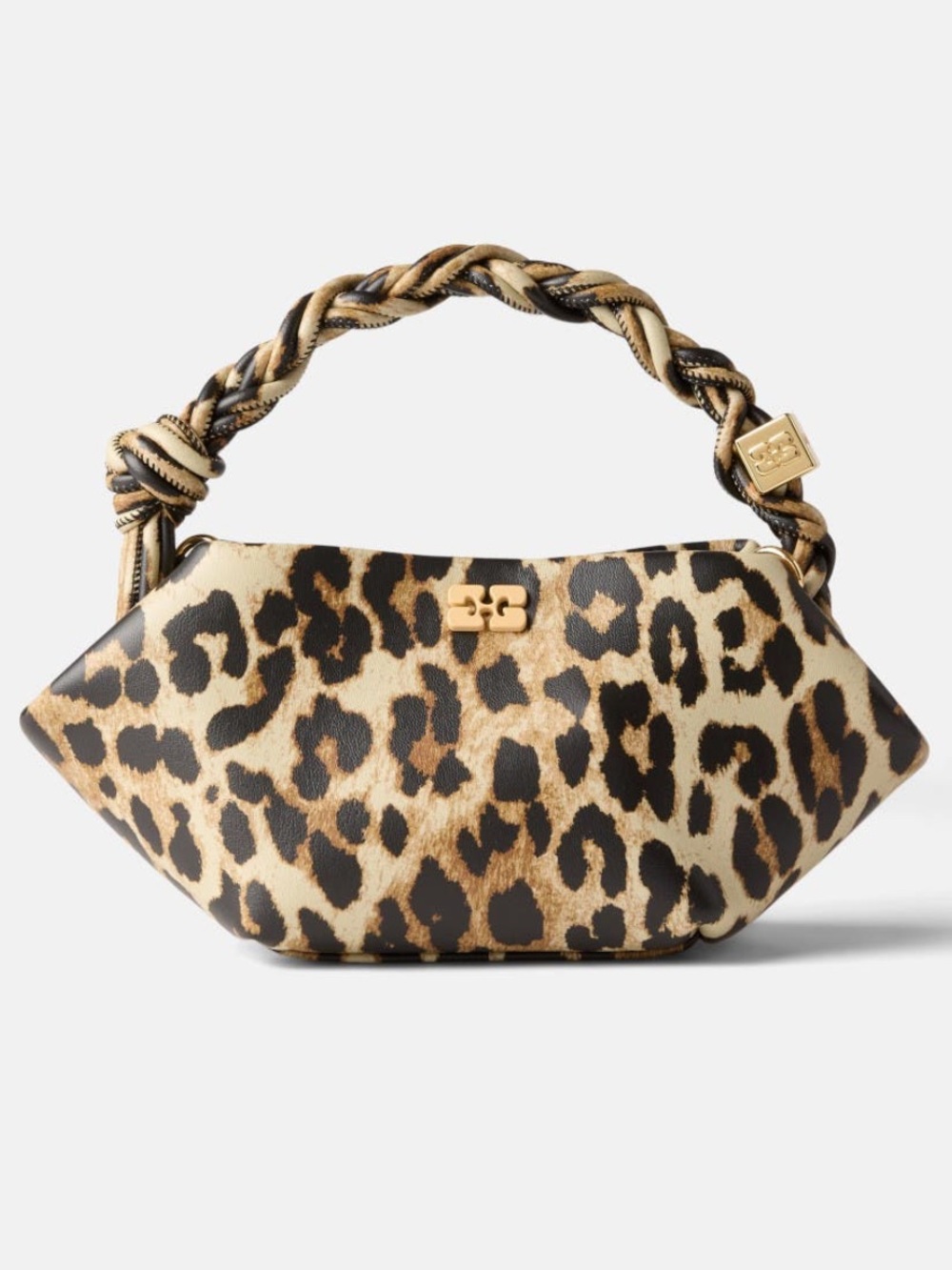 Ganni Bou Bag Leopard Print Top-Handle Women’s Bag - Gold Hardware